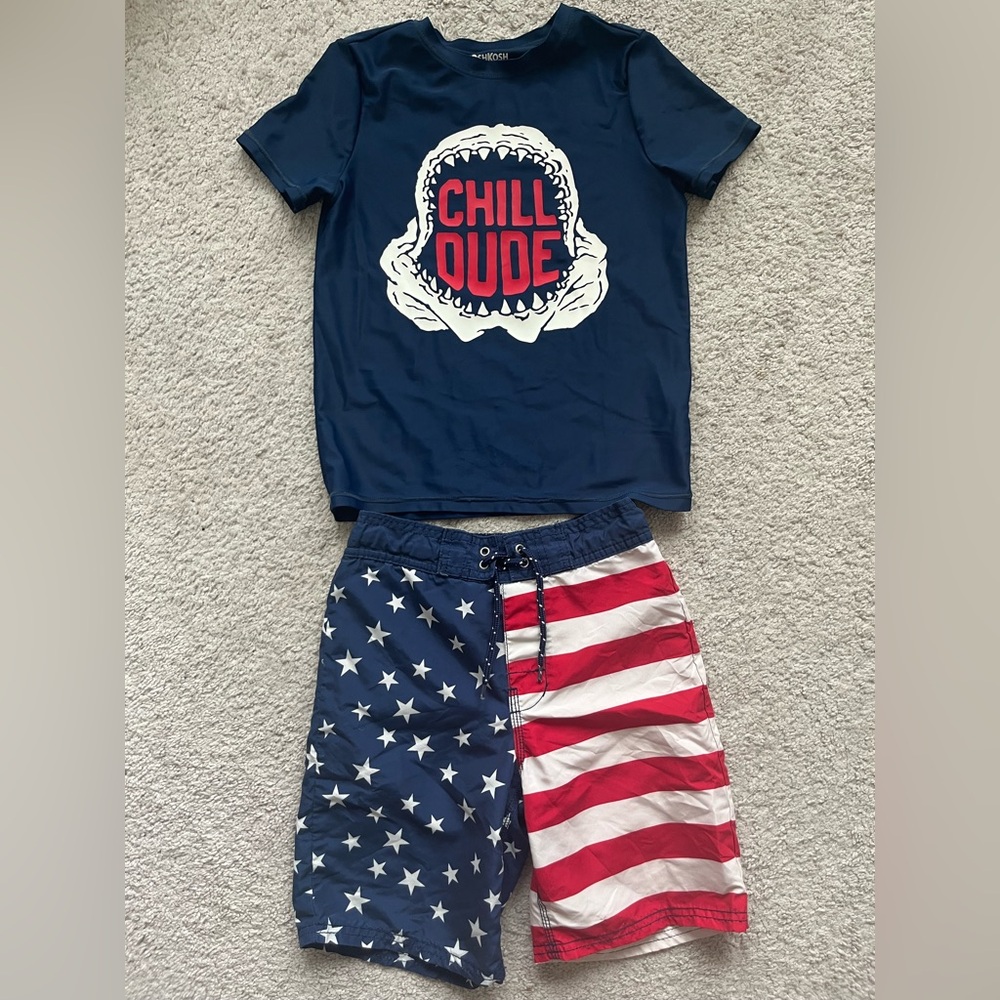OshKosh B'gosh Patriotic Swim Trunk & Rash-guard Set